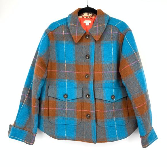 Sundance Jackets & Blazers - Sundance Shacket Womens Sz Large Rust Blue Plaid Jacket Long Sleeve Button Front